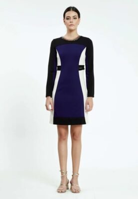 Long Sleeve Mini Crepe Column Casual Dress