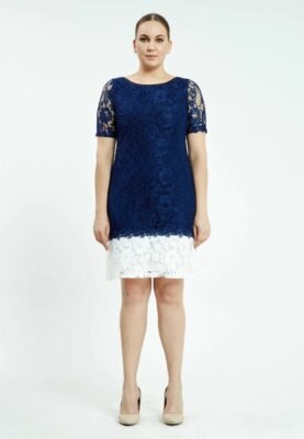 Short Sleeve Mini Lace Column Plus Size Casual Dress