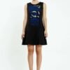Sleeveless Mini Crepe Regular Black Blue Casual Dress