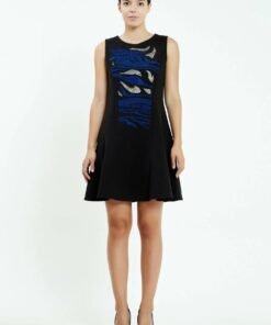 Sleeveless Mini Crepe Regular Black Blue Casual Dress