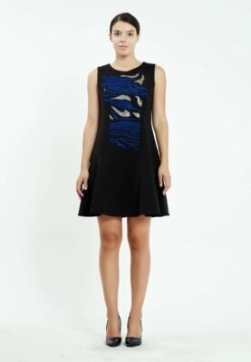 Sleeveless Mini Crepe Regular Black Blue Casual Dress
