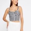 Gingham Crop Top for Women – Sleeveless Corset Style Zip Front Bustier