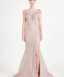 Short Sleeve Maxi Tulle Mermaid Regular Prom Dress