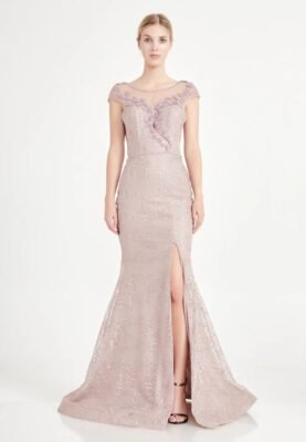 Short Sleeve Maxi Tulle Mermaid Regular Prom Dress