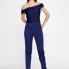 Navy Satin Off-Shoulder Evening Jumpsuit