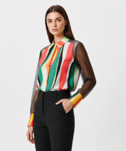 Multicolor Striped Sheer Sleeve Blouse