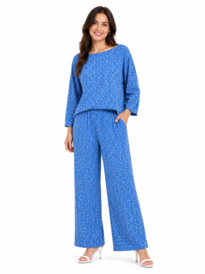 Blue Printed Relaxed Fit Two-Piece Set