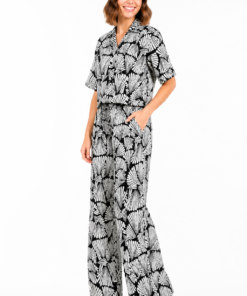Black & White Printed Viscose Wide Leg Pants