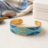 Blue Enamel Gold Cuff Bangle