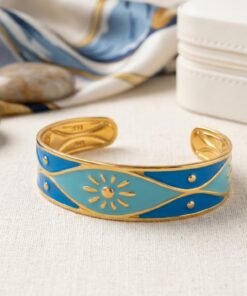 Blue Enamel Gold Cuff Bangle