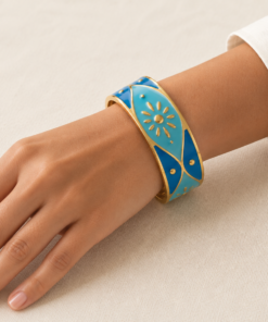 Alternative view of Blue Enamel Gold Cuff Bangle