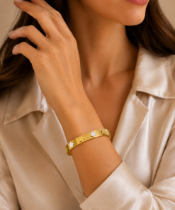 Alternative view of Clover Charm Gold Stainless Steel Bangle
