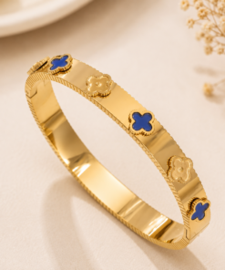 Blue Clover Gold Stainless Steel Bangle