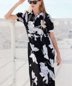 Alternative view of Monochrome Blossom Belted Midi Dress