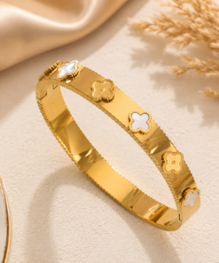 Clover Charm Gold Stainless Steel Bangle