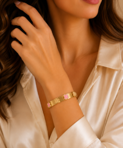 Alternative view of Pink Clover Gold Stainless Steel Bangle