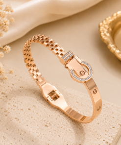 Crystal Buckle Stainless Steel Bangle-Rose Gold