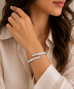 Alternative view of Pearl Crystal Open Cuff Stainless Steel Bangle-White Gold
