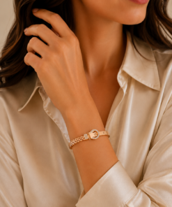 Alternative view of Crystal Buckle Stainless Steel Bangle-Rose Gold