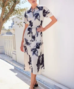 Midnight Bloom Belted Midi Dress
