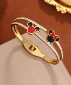 Mickey & Minnie Crystal Stainless Steel Bangle