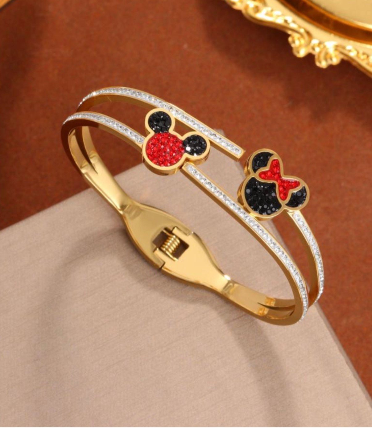 Mickey & Minnie Crystal Stainless Steel Bangle