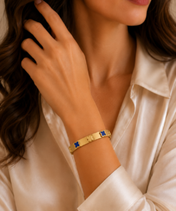 Alternative view of Blue Clover Gold Stainless Steel Bangle