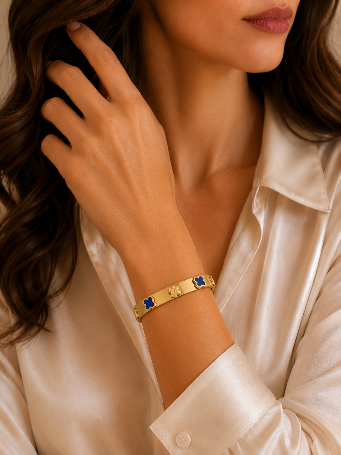 Blue Clover Gold Stainless Steel Bangle - Image 2