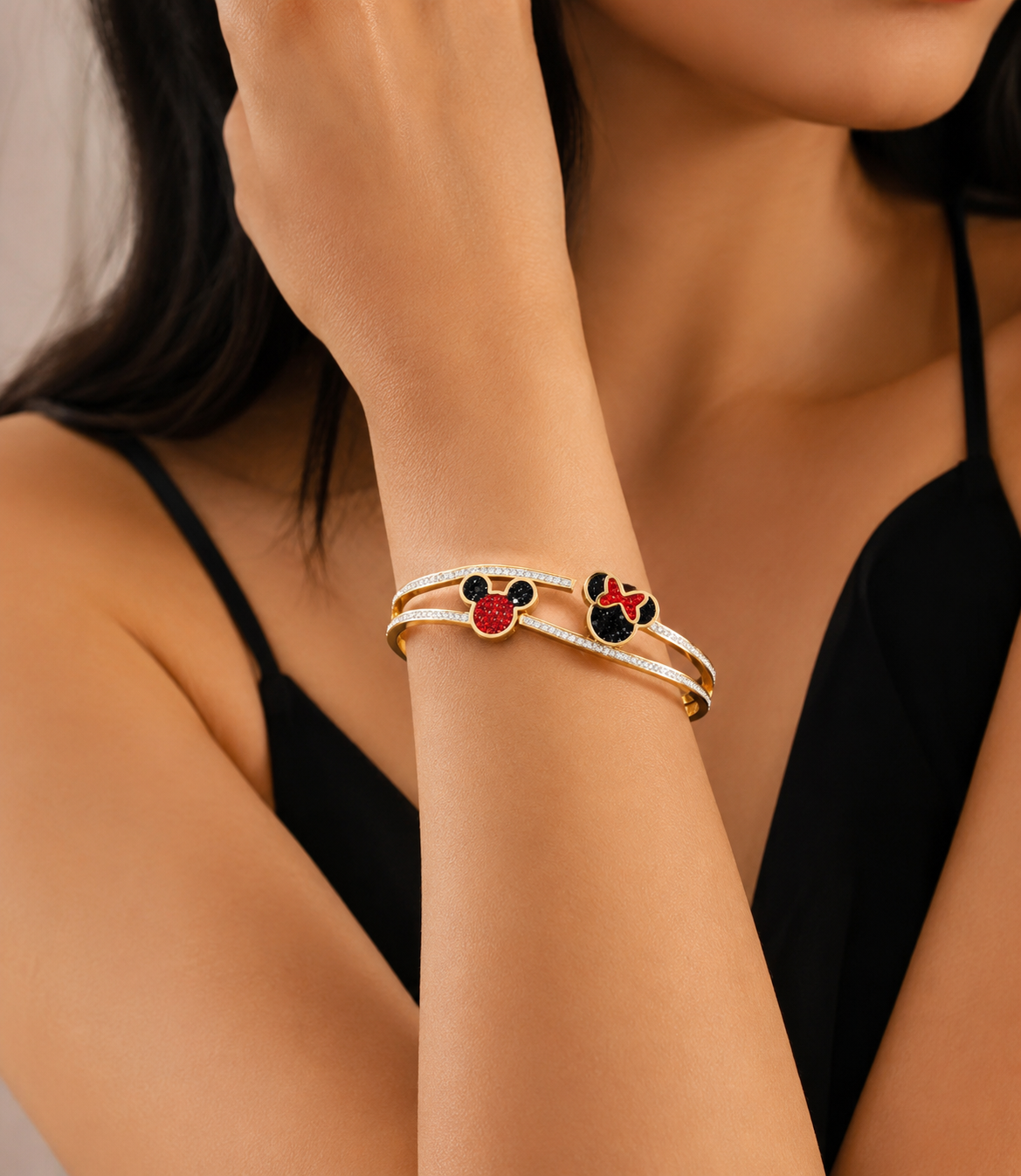 Mickey & Minnie Crystal Stainless Steel Bangle - Image 2