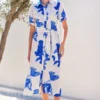 Blue Bloom Belted Midi Dress