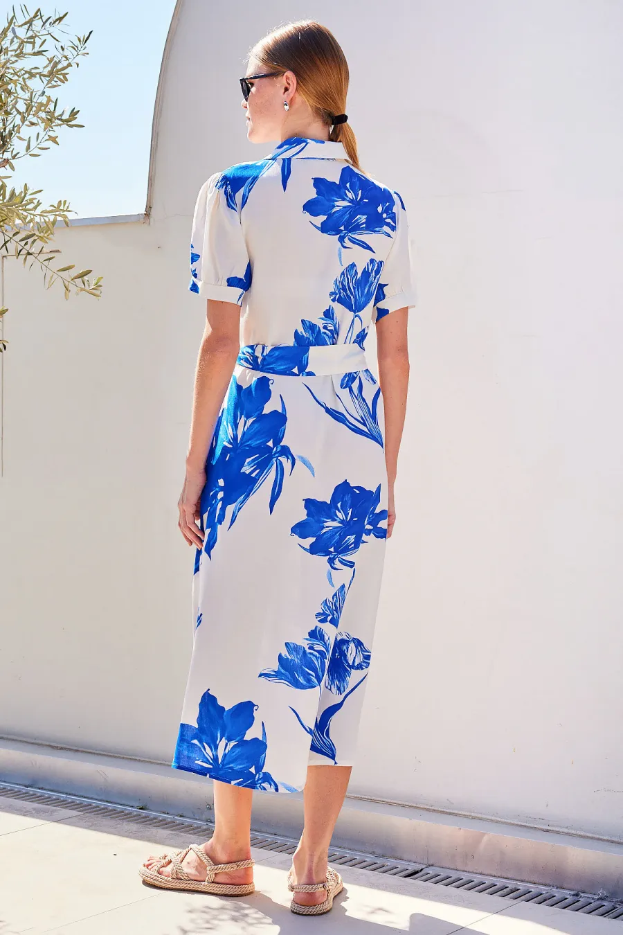 Monochrome Blossom Belted Midi Dress - Image 8