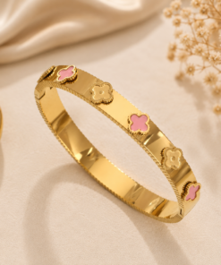 Pink Clover Gold Stainless Steel Bangle