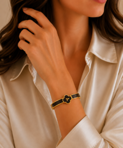Alternative view of Midnight Clover Stainless Steel Bangle